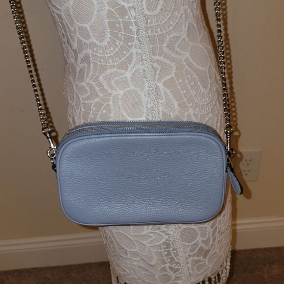 Coach Leather Double Zip Crossbody Purse Handbag w Chain Strap - Pool Blue - Picture 7 of 10